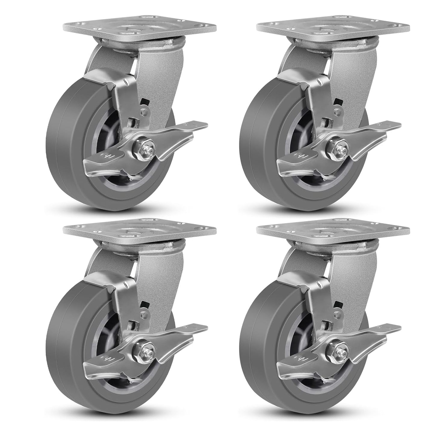 5 Inch Heavy Duty Caster Wheels Set of 4 with Brake for Easy Mobility