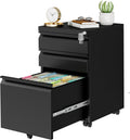 Metal Mobile File Cabinet 3-Drawer Under Desk - Lockable, Fully