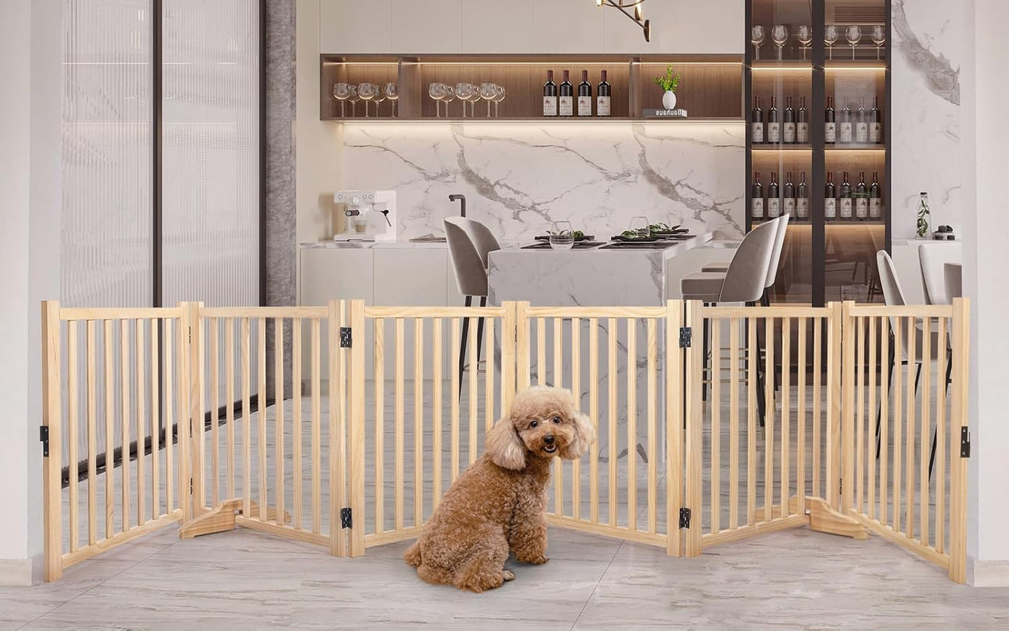 YOCAN Wooden Freestanding Dog Gates for Indoor Pet Safety