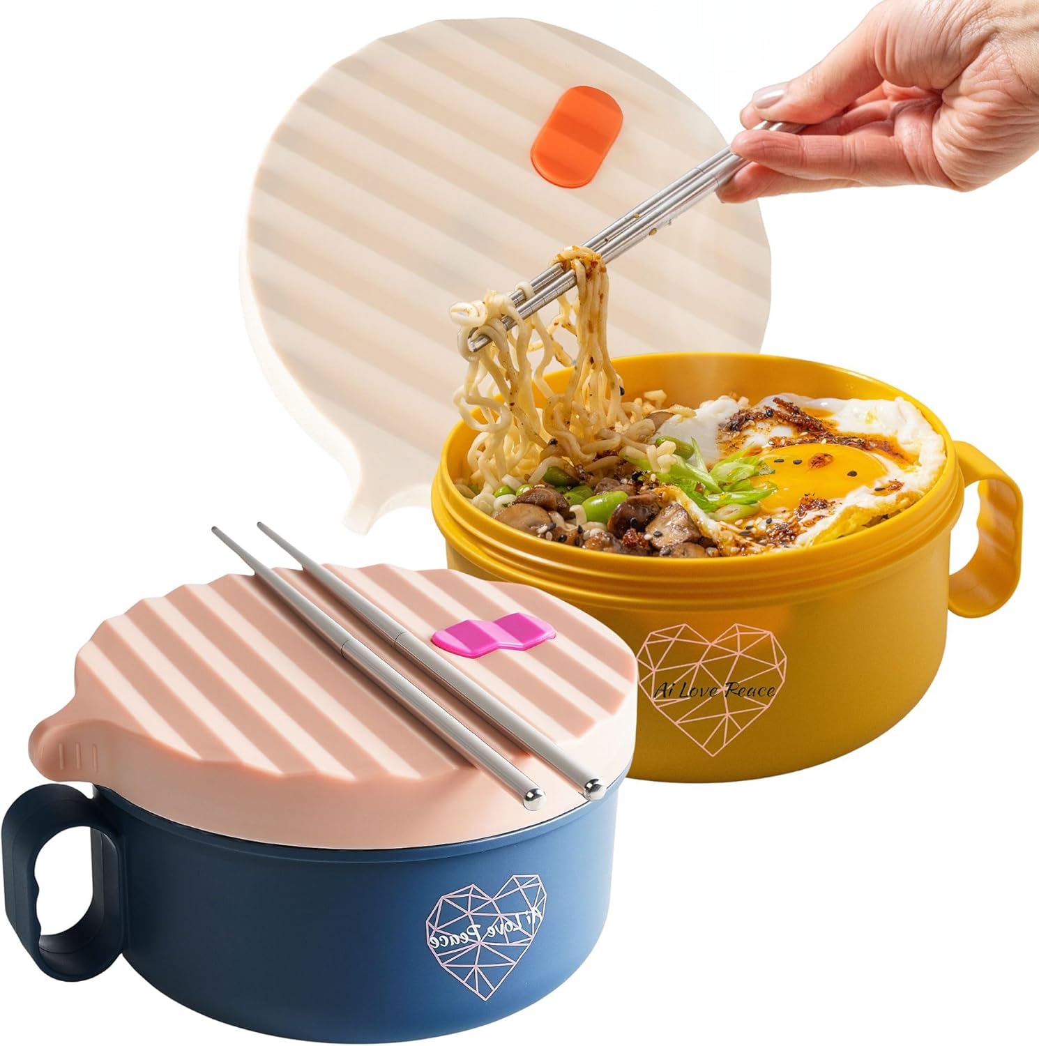 Microwave Ramen Bowl with Lid - Portable Noodle Cooker 40 oz