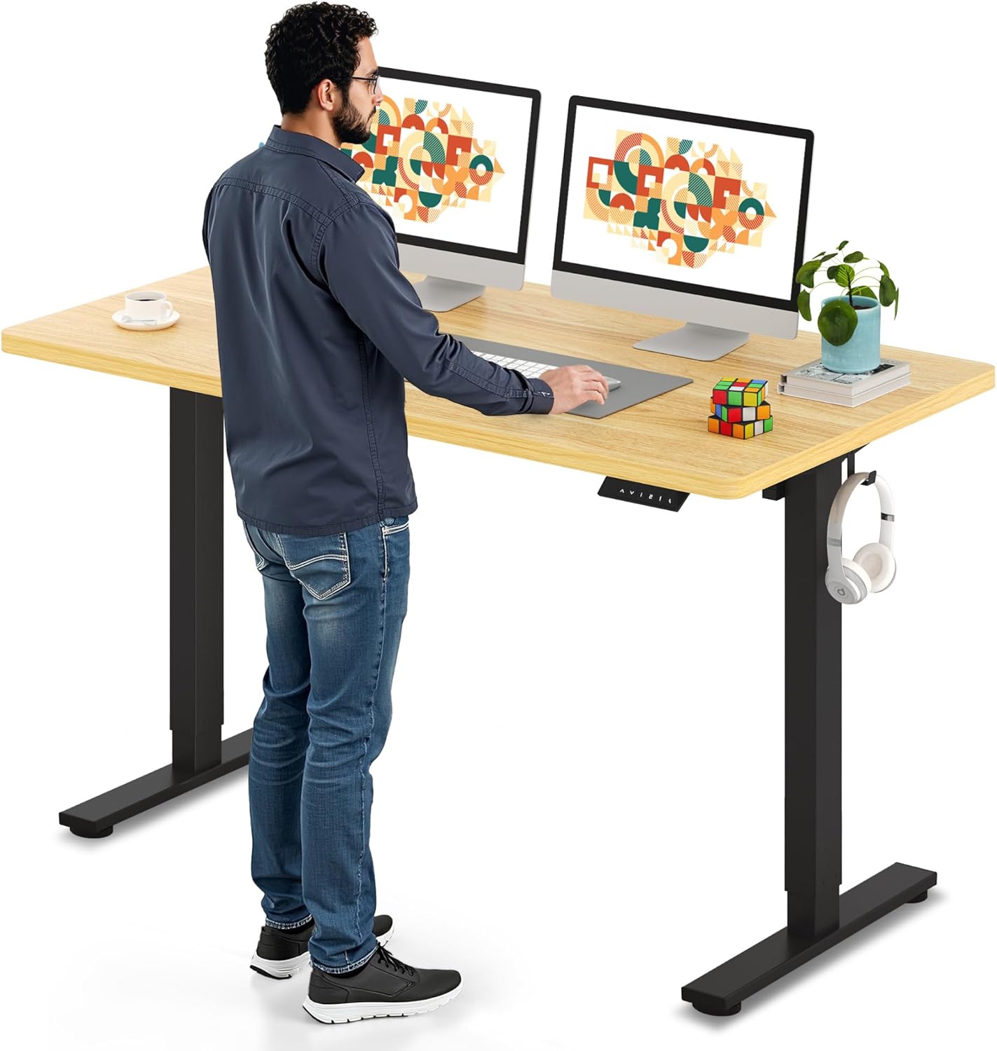 Electric Standing Desk 55 x 28 Inches with Ergonomic Design
