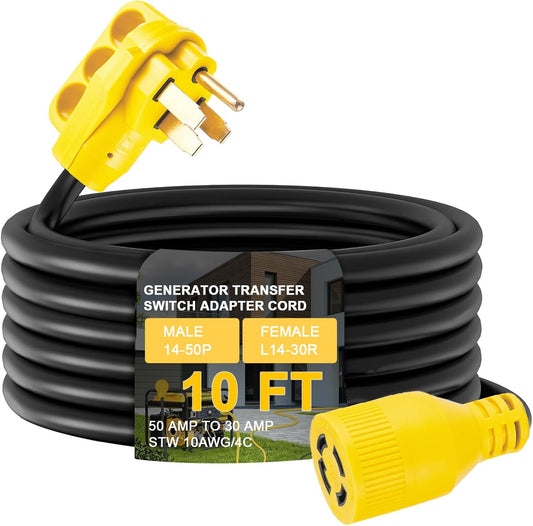10 FT Generator Transfer Switch Adapter Cord for 50 Amp Power
