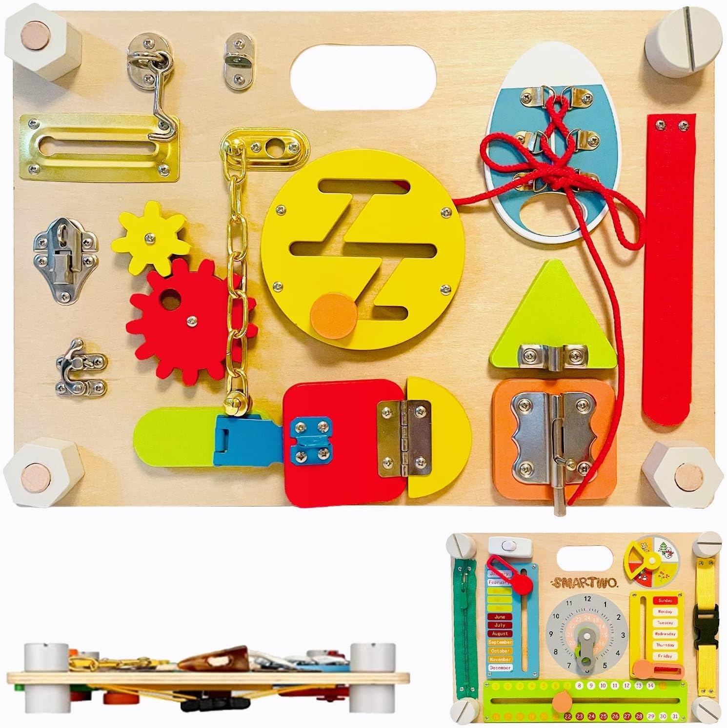 Double-Sided Montessori Busy Board for Toddlers 3-5 Years Old