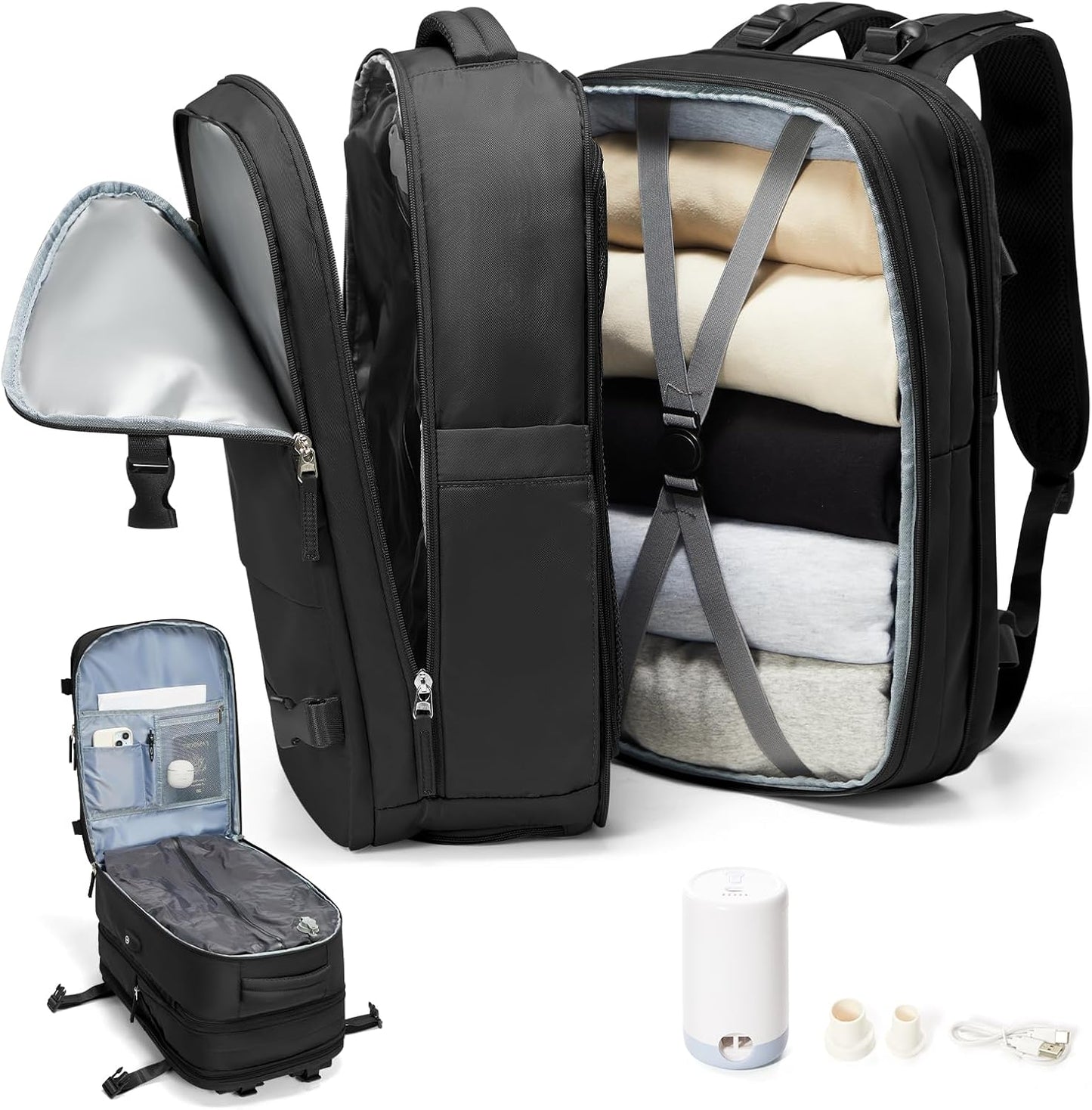Black Vacuum Seal Travel Backpack with Air Pump for Compression