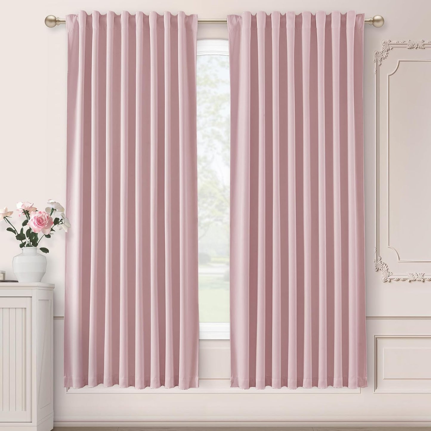 SHINELAND Baby Pink Nursery Blackout Curtains for Bedroom Aesthetic