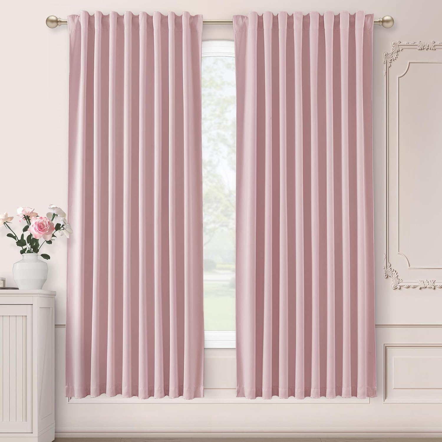 SHINELAND Baby Pink Nursery Blackout Curtains for Bedroom Aesthetic