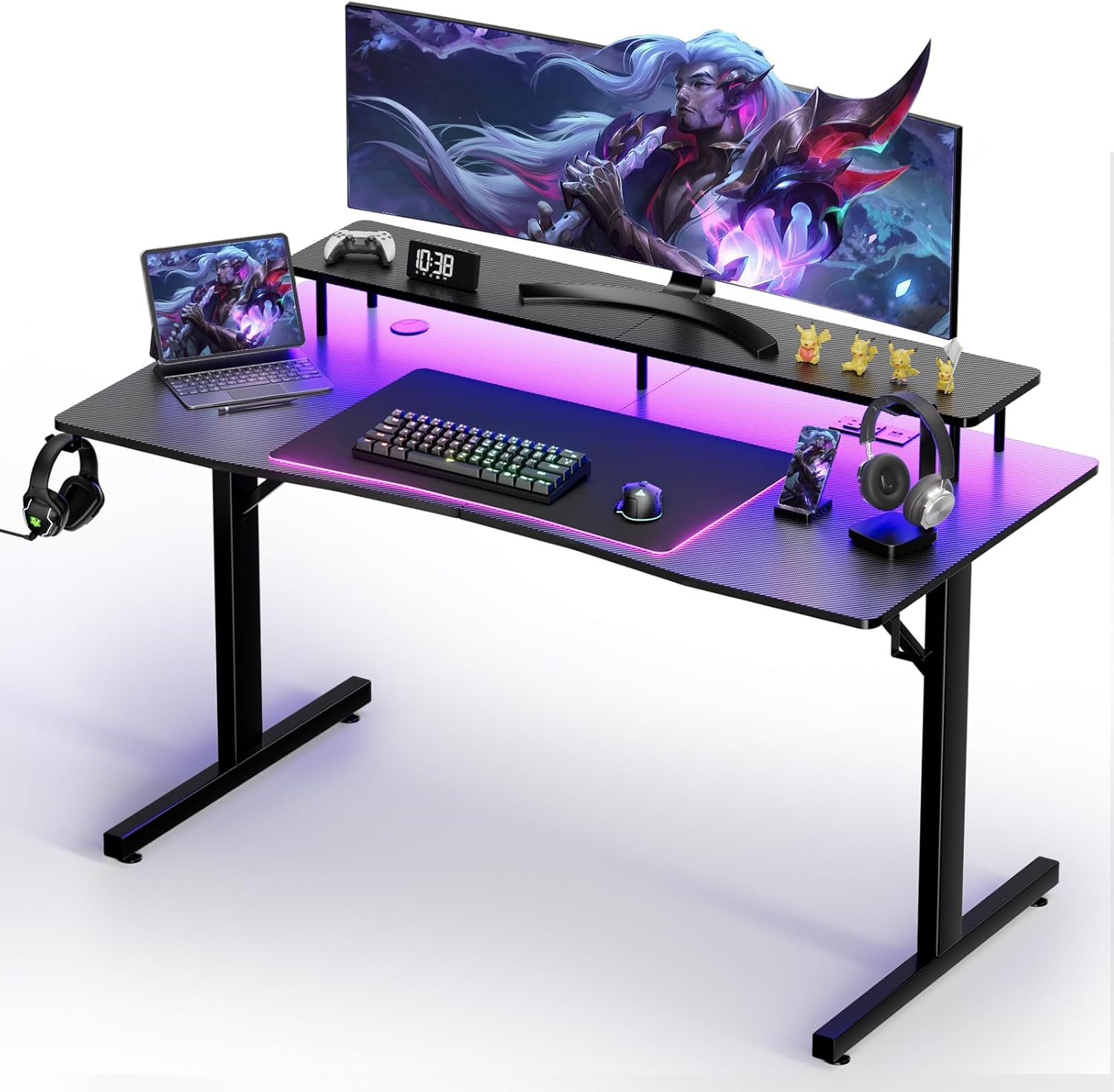 GTRACING 55 Gaming Desk with LED Lights & Power Outlet
