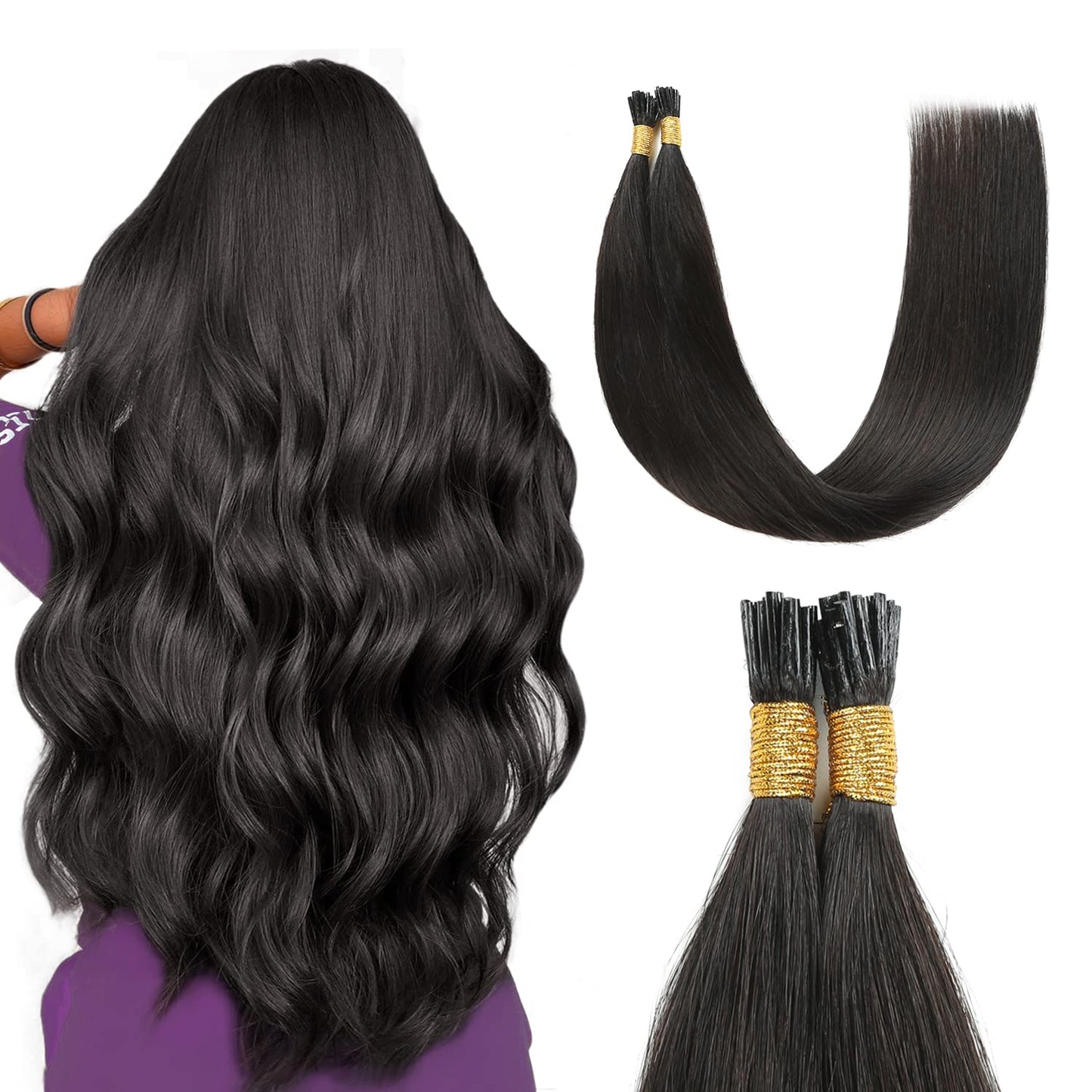Premium 20 Inch I Tip Hair Extensions for Natural Black Look