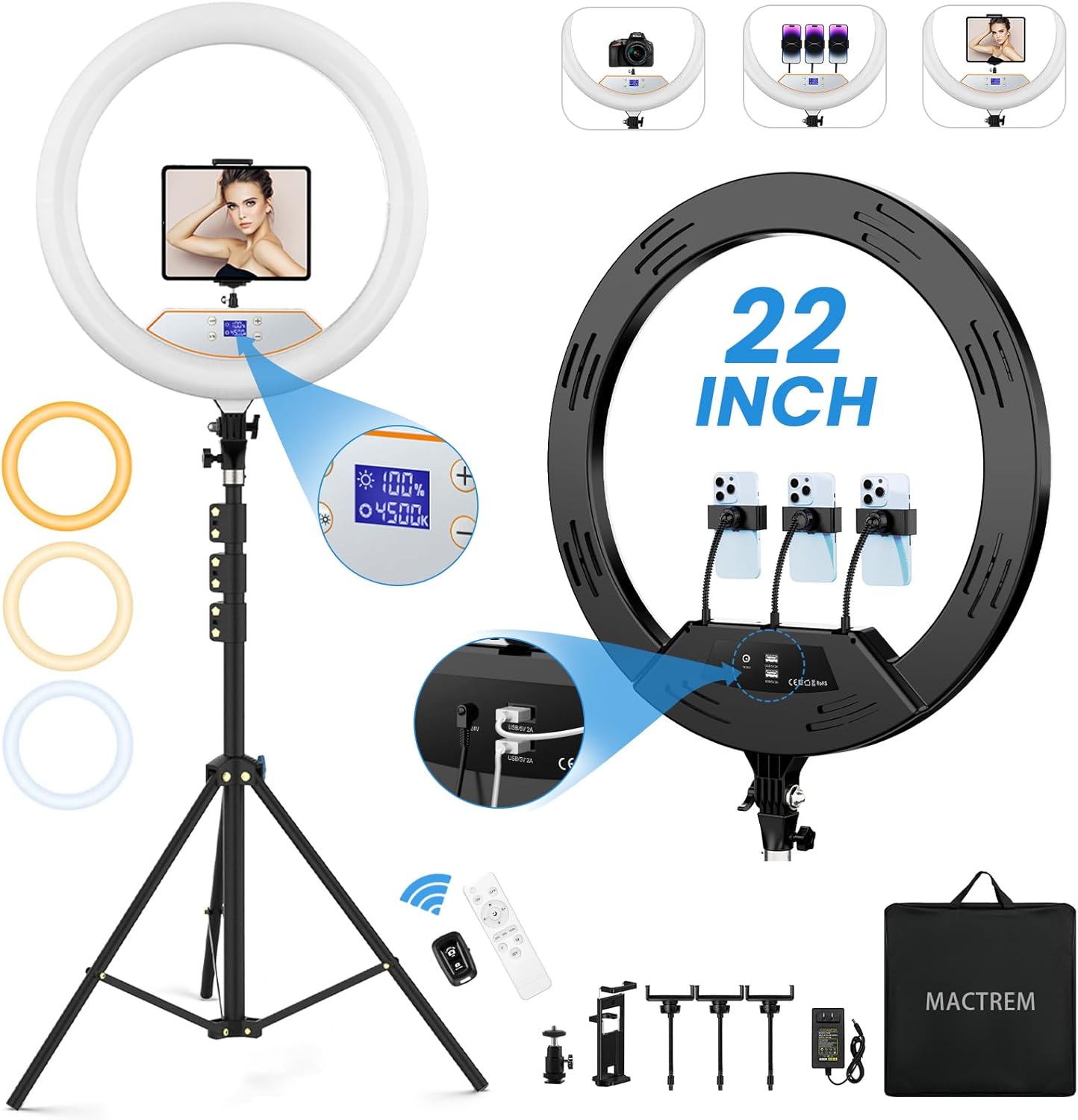 22 Inch Dimmable Ring Light with Tripod for Makeup and Photography