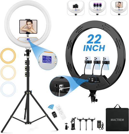 22 Inch Dimmable Ring Light with Tripod for Makeup and Photography