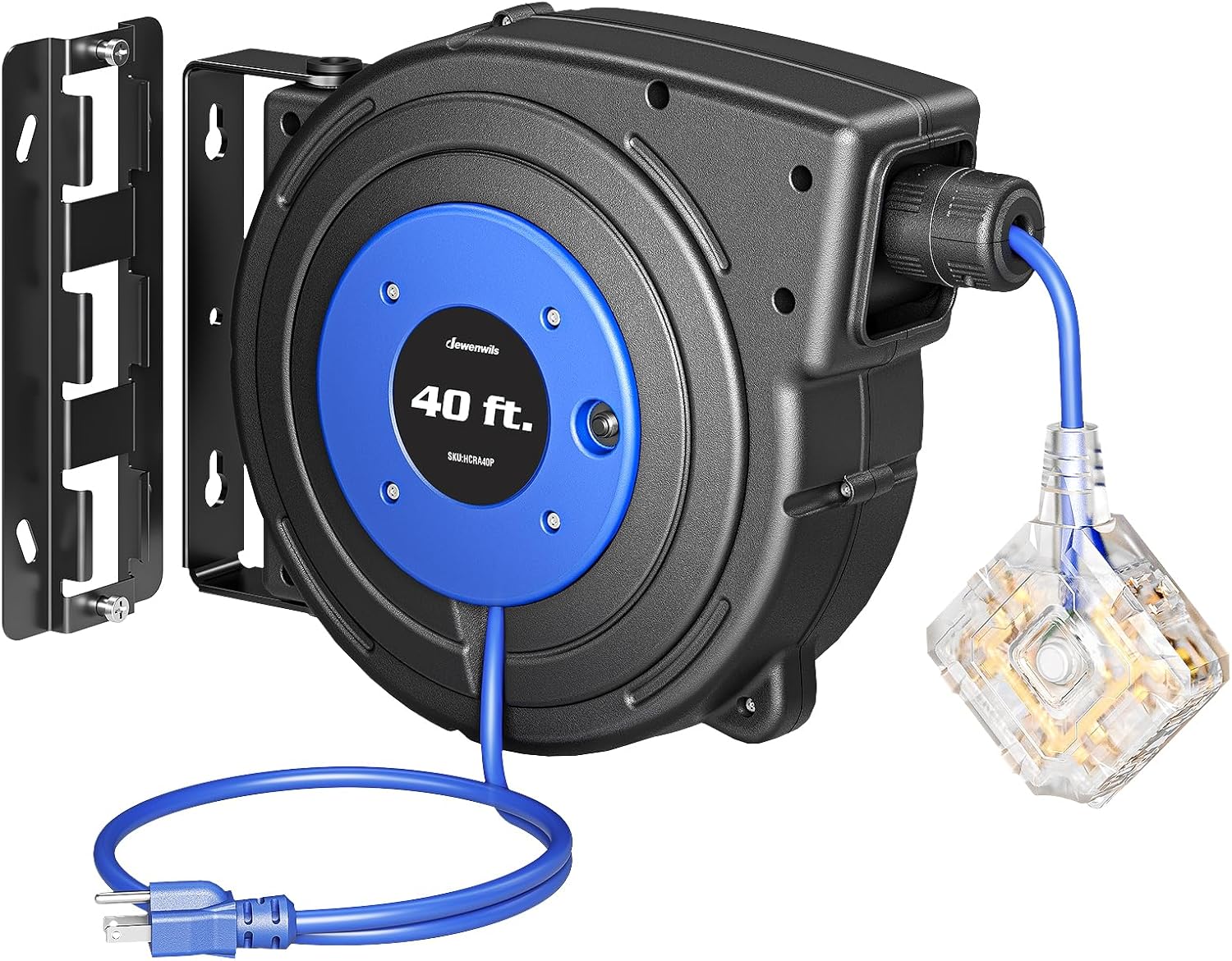 DEWENWILS 40FT Retractable Extension Cord Reel with 6 Outlets