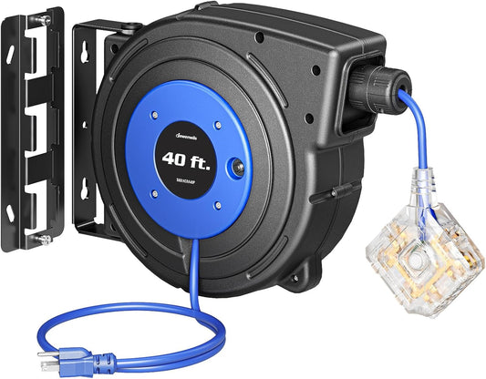 DEWENWILS 40FT Retractable Extension Cord Reel with 6 Outlets