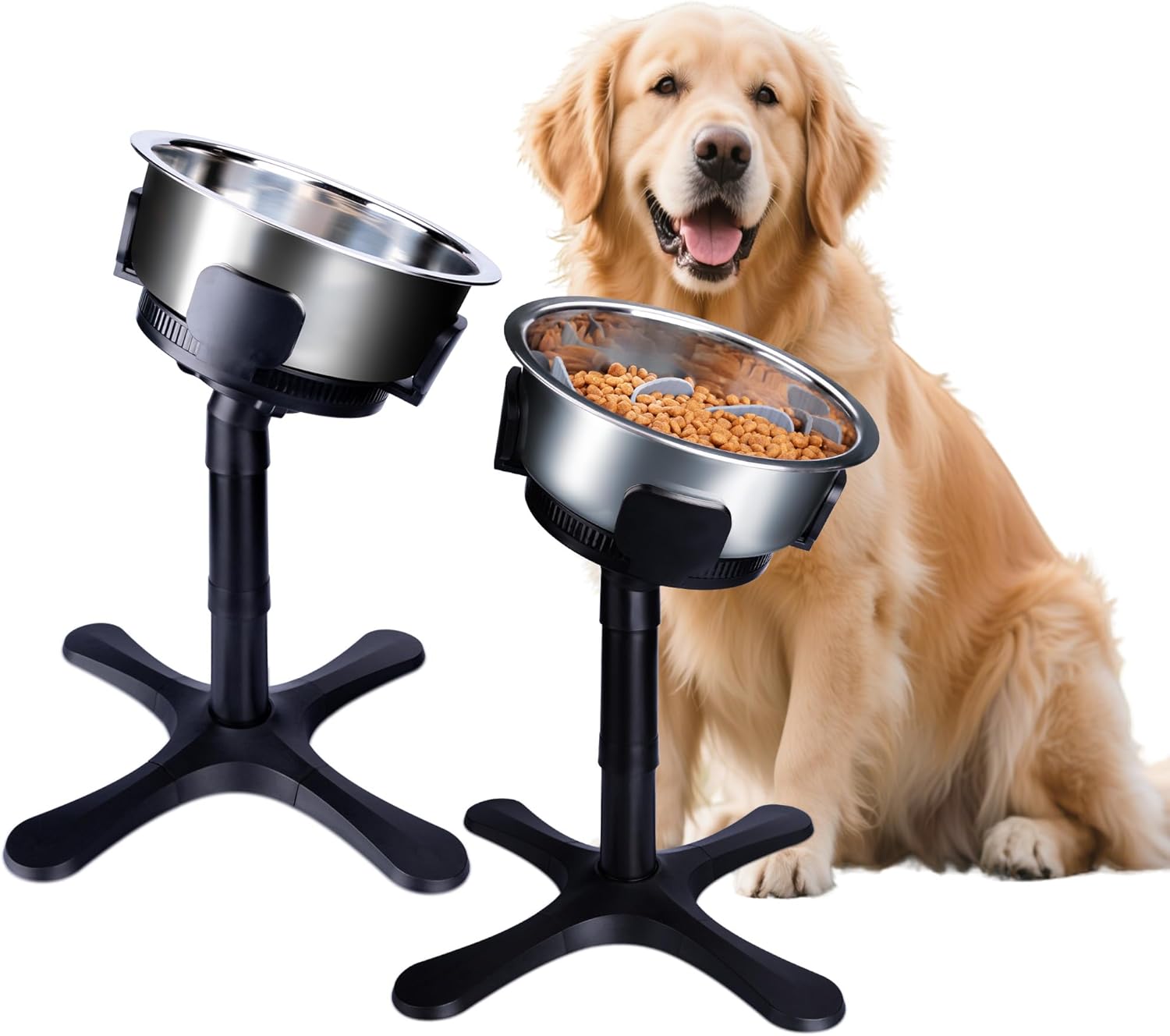 Elevated Dog Bowls Slow Feeder with Adjustable Heights and Width
