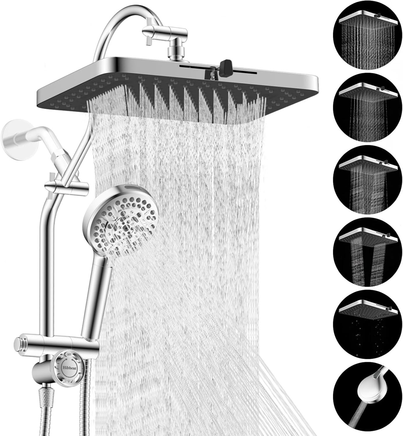 Hibbent 13ft' Shower Head Combo with High Pressure 5 Spray Modes