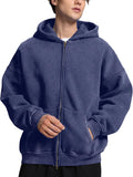 FAIABLE Mens Womens Double Zip Up Hoodie Oversized Vintage Style