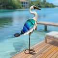 Solar Blue Heron Metal Crane Statue - 24 in Garden Art
