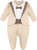 Baby Boy Tuxedo Footie with Bow Tie - Formal Infant Outfit Lilax