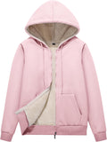 Women Sherpa Lined Zip Up Hoodie Sweatshirt - Warm Winter Jacket
