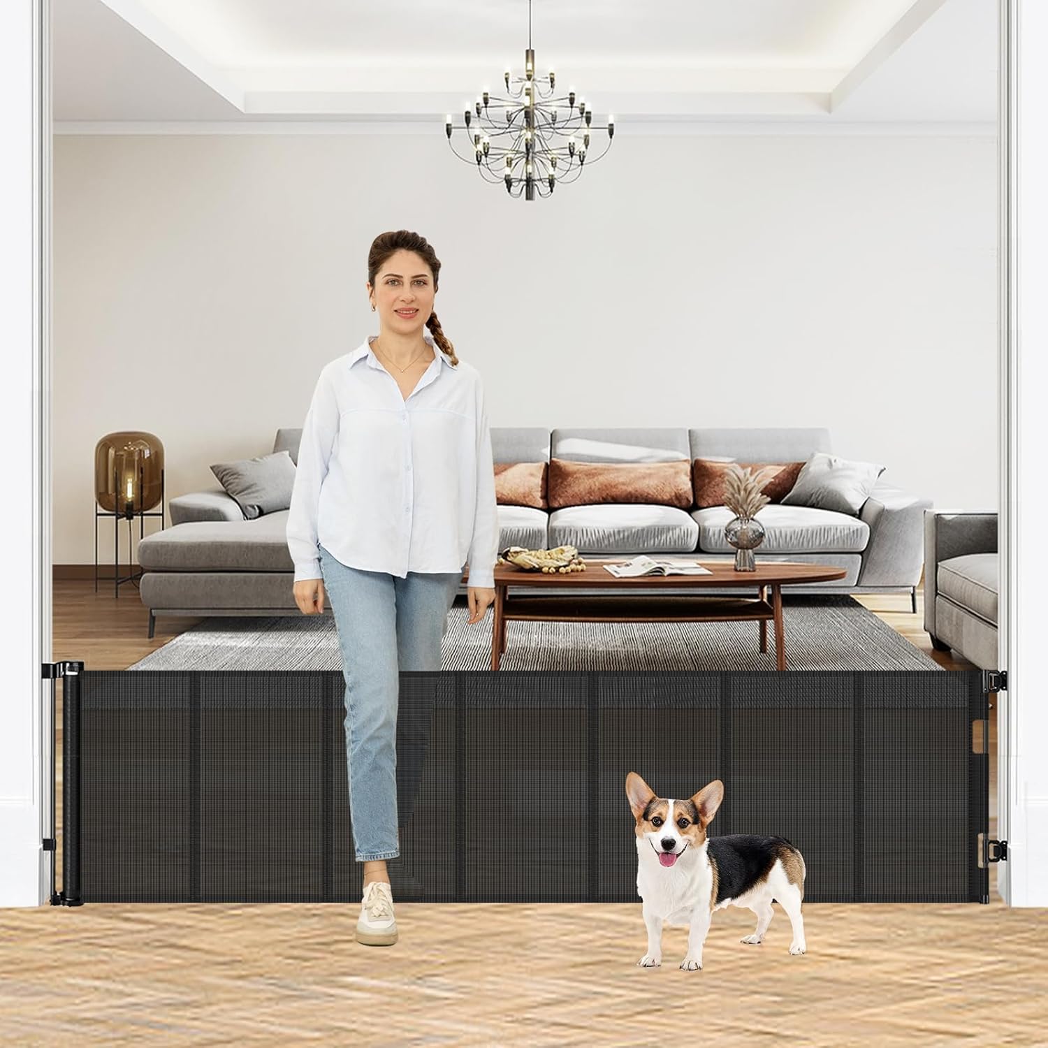 Retractable Dog Gate 24 Inch Tall Extra Wide for Home Use