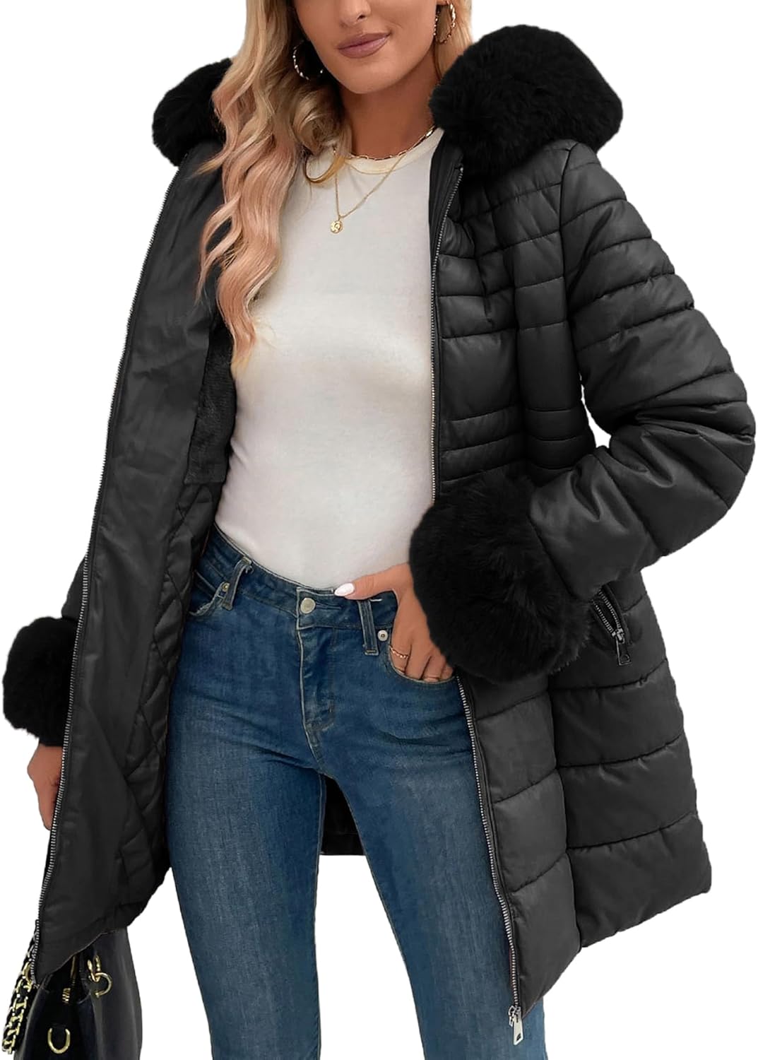 Bellivera Women's Winter Puffer Jacket with Removable Hood