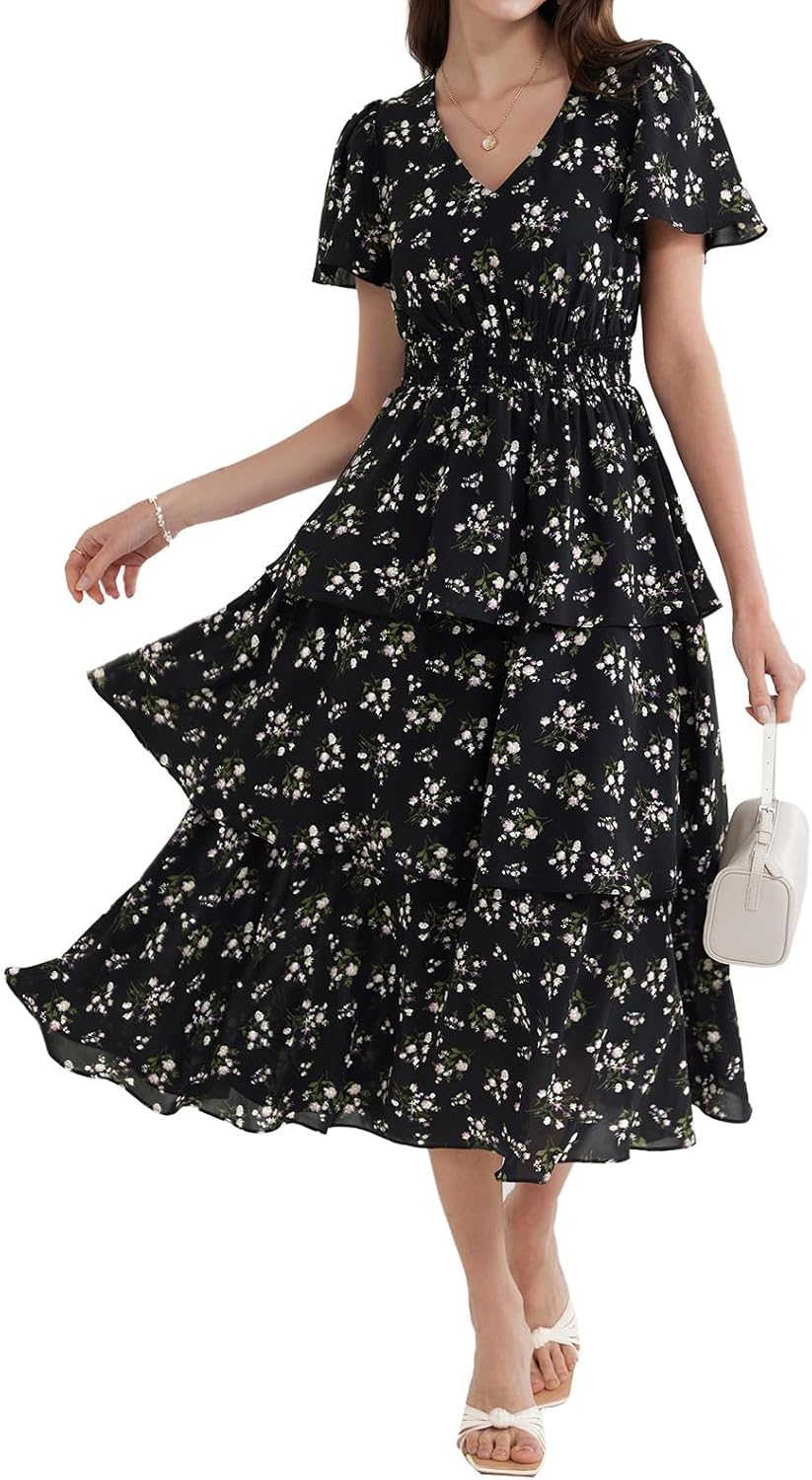 Floral Summer Midi Dress for Women - Elegant Boho Style
