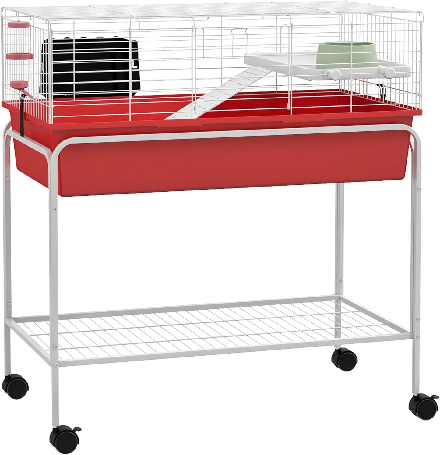 PawHut Two-Story Small Animal Cage with Wheels and Shelf