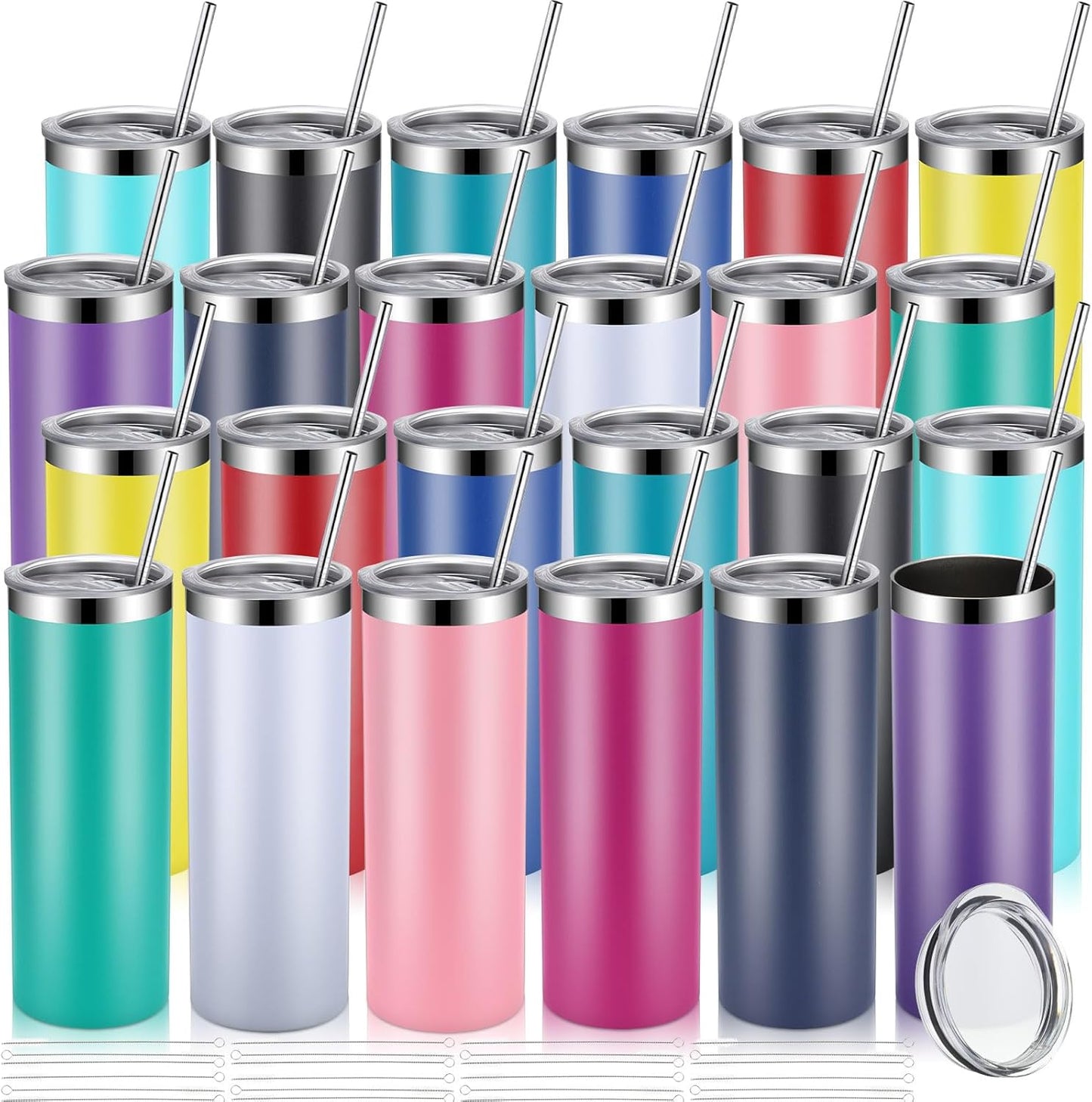 20 oz Skinny Tumblers Bulk Set for Travel and DIY Projects