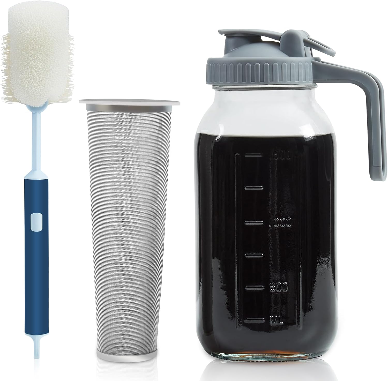 Zamron 64oz Glass Cold Brew Pitcher - Strong Sealing, Fine Filter, Easy Wash