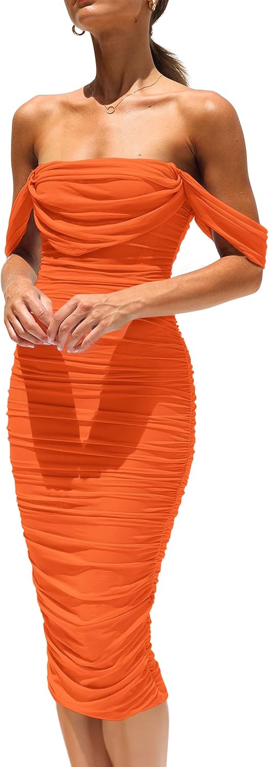 Elegant Off Shoulder Midi Dress for Summer Weddings and Parties