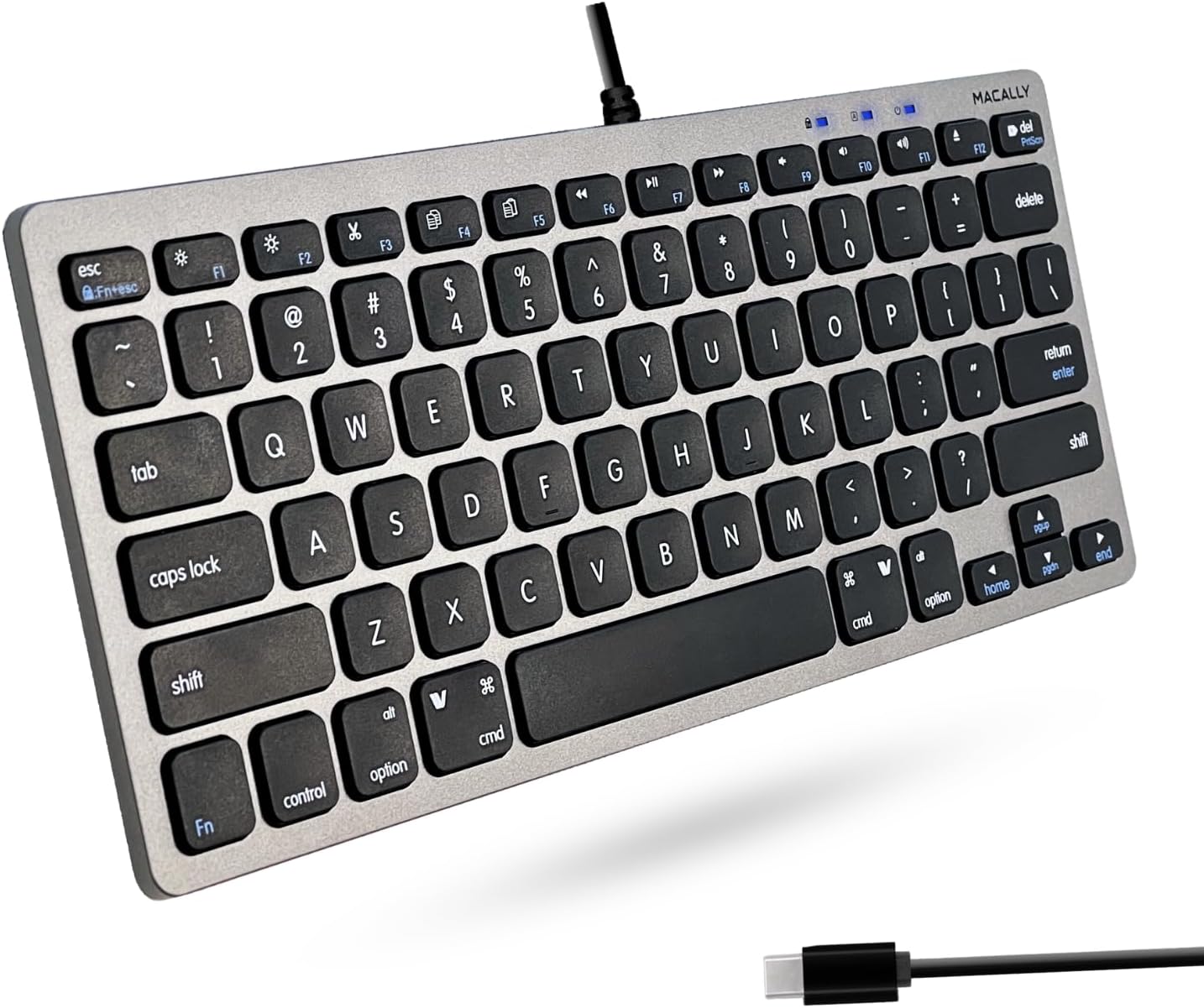 Macally Small USB C Keyboard - Plug & Play Compact Keyboard