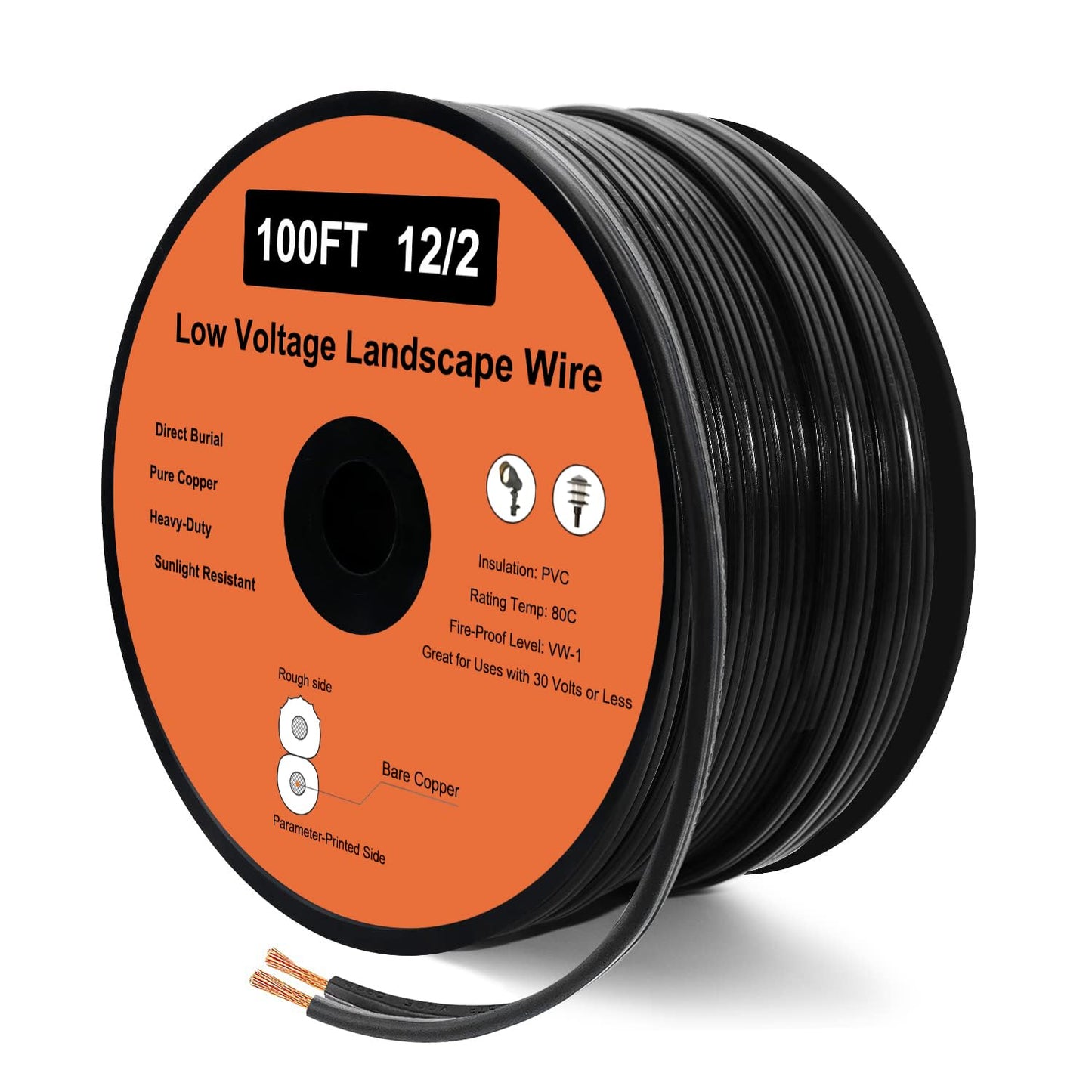 12 Gauge Wire 2 Conductor 100FT for Low Voltage Landscape Use