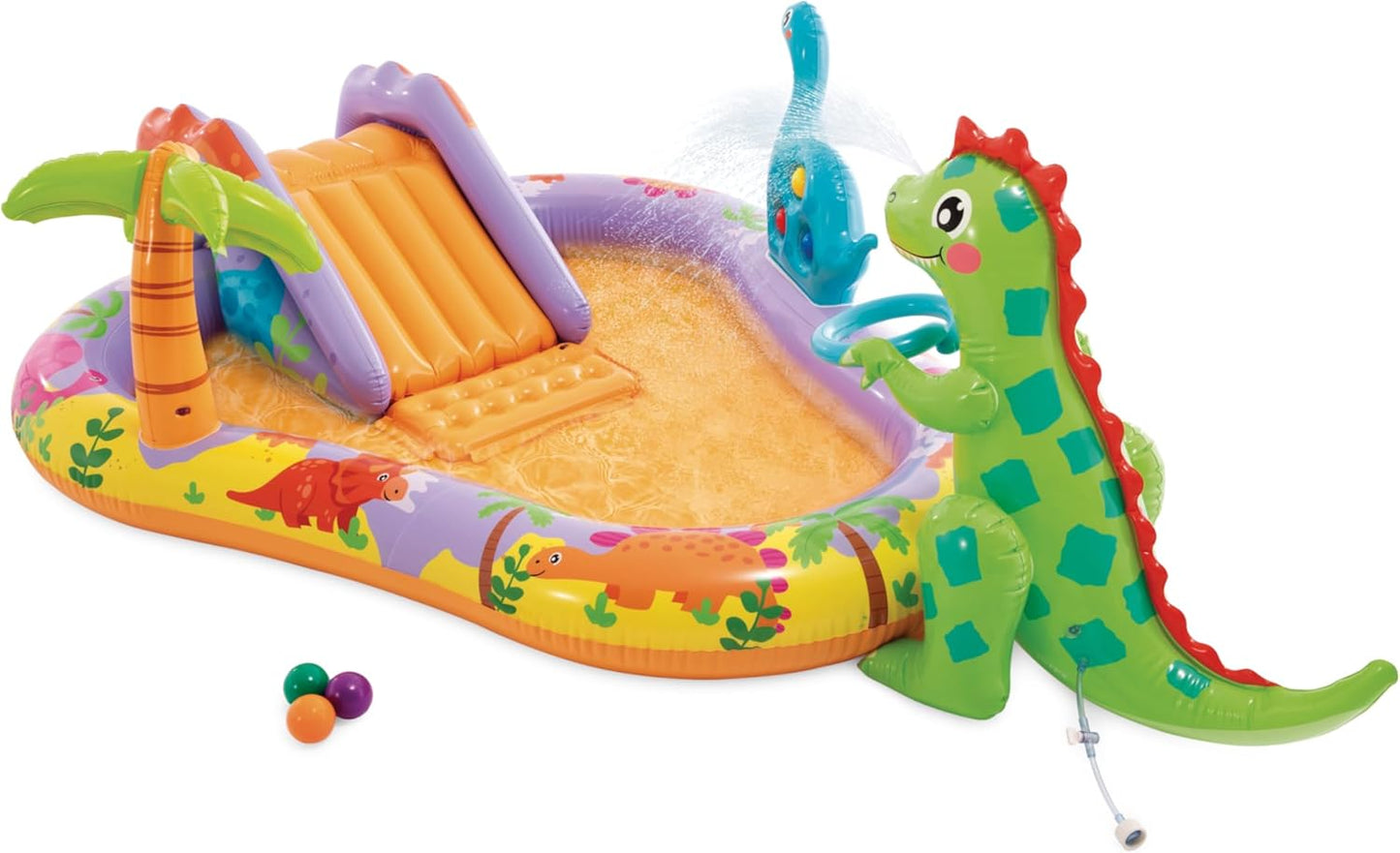 Dino Park Inflatable Kiddie Pool with Water Sprayer and Slide