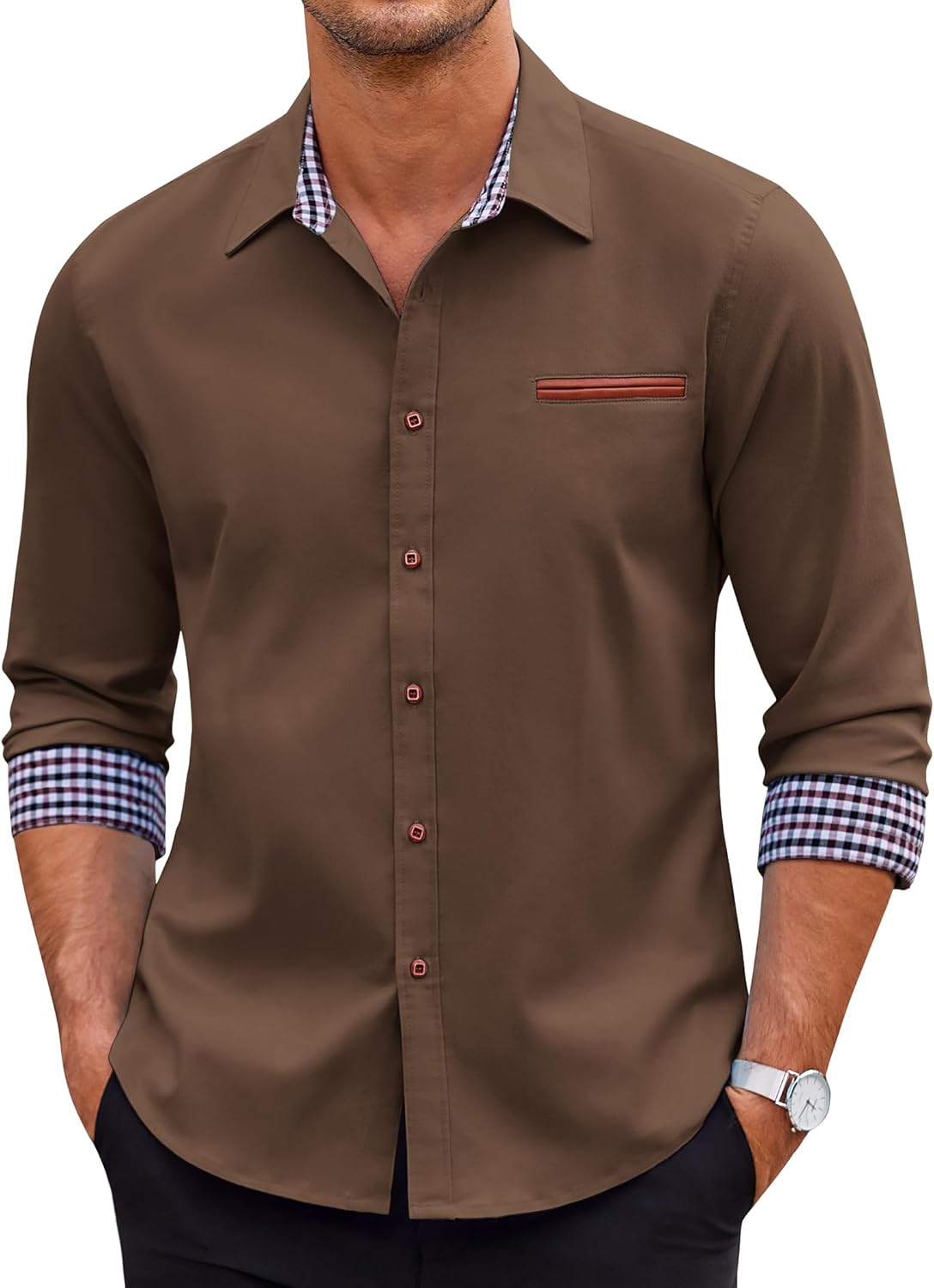 COOFANDY Men's Casual Dress Shirt Long-Sleeve Denim Work Shirt
