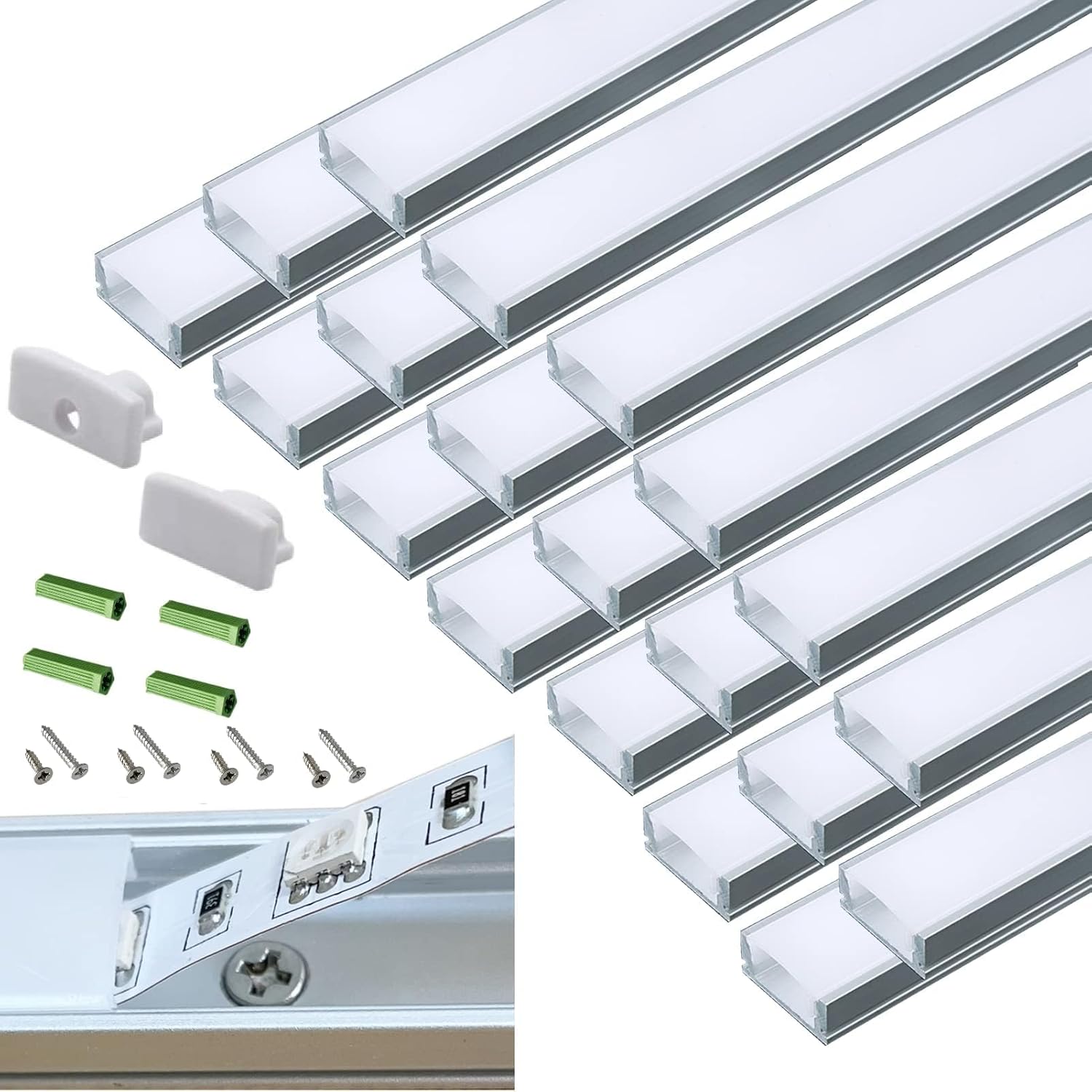 20-Pack Pre-Drilled Countersunk Hole LED Strip U Channel Diffuser