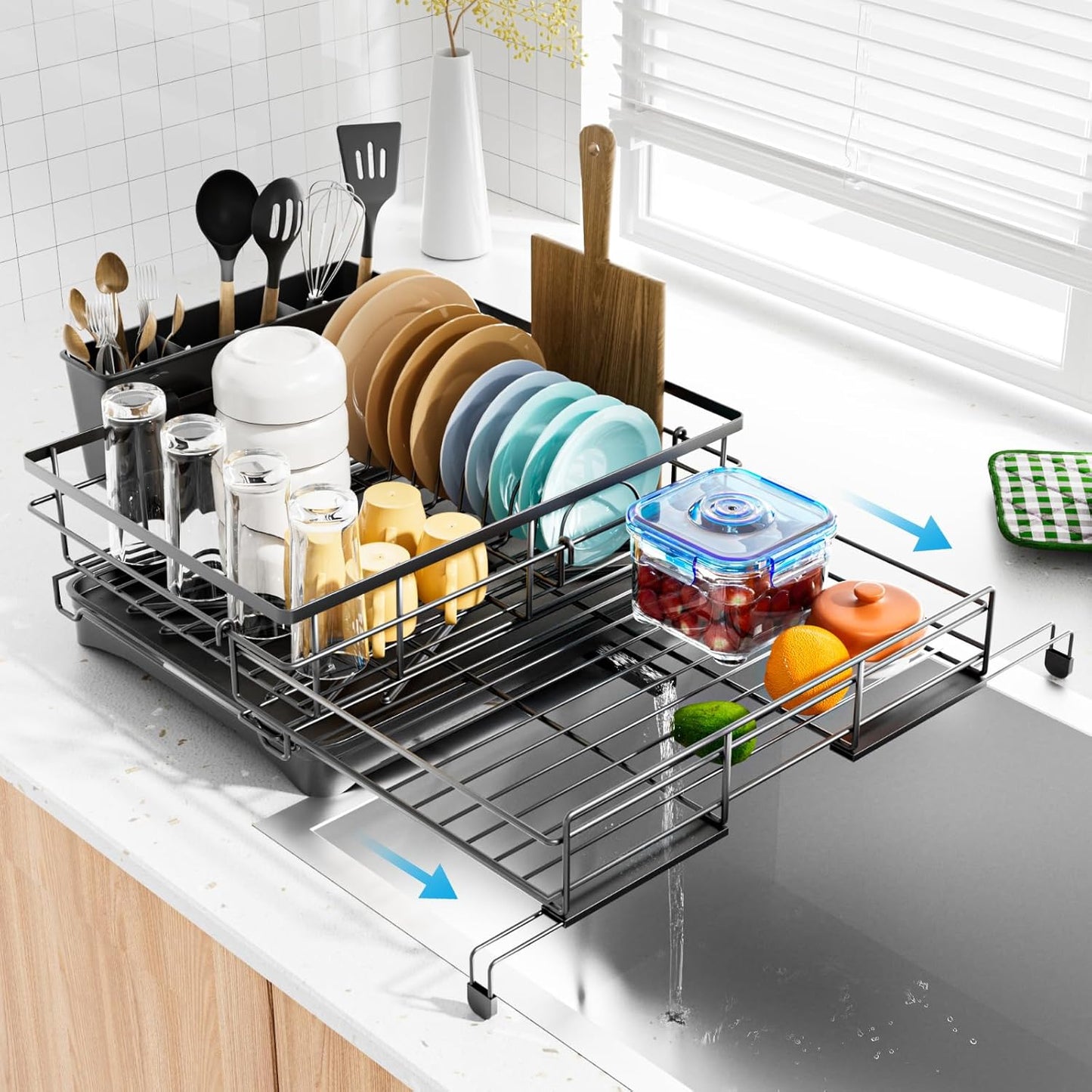 Expandable Dish Drying Rack for Kitchen Counter - Large Capacity