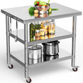 Stainless Steel Worktable 36in x 24in - Mobile 3-Shelf Prep Station
