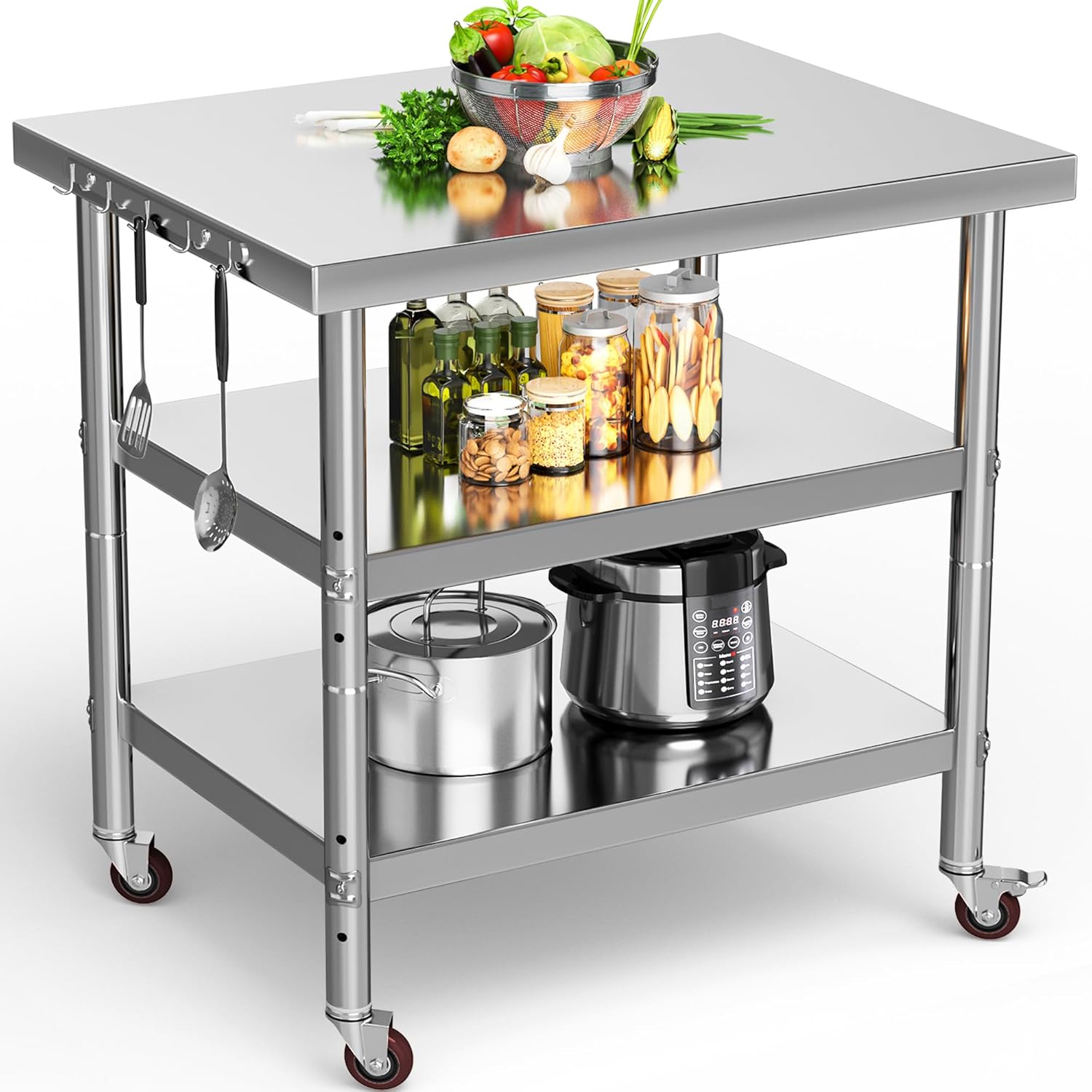 YITAHOME Stainless Steel Table with Wheels for Versatile Use