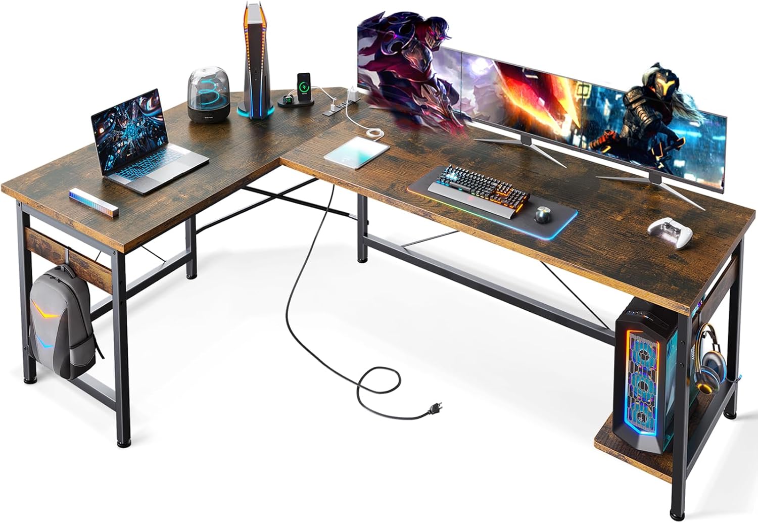 Coleshome L-Shaped Gaming Desk with Outlet - Ultimate Workspace Solution