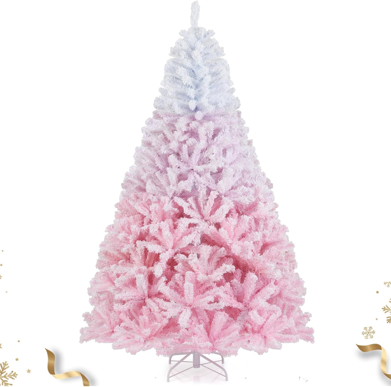 7 Ft Flocked Christmas Tree with 1264 Branch Tips for Holidays