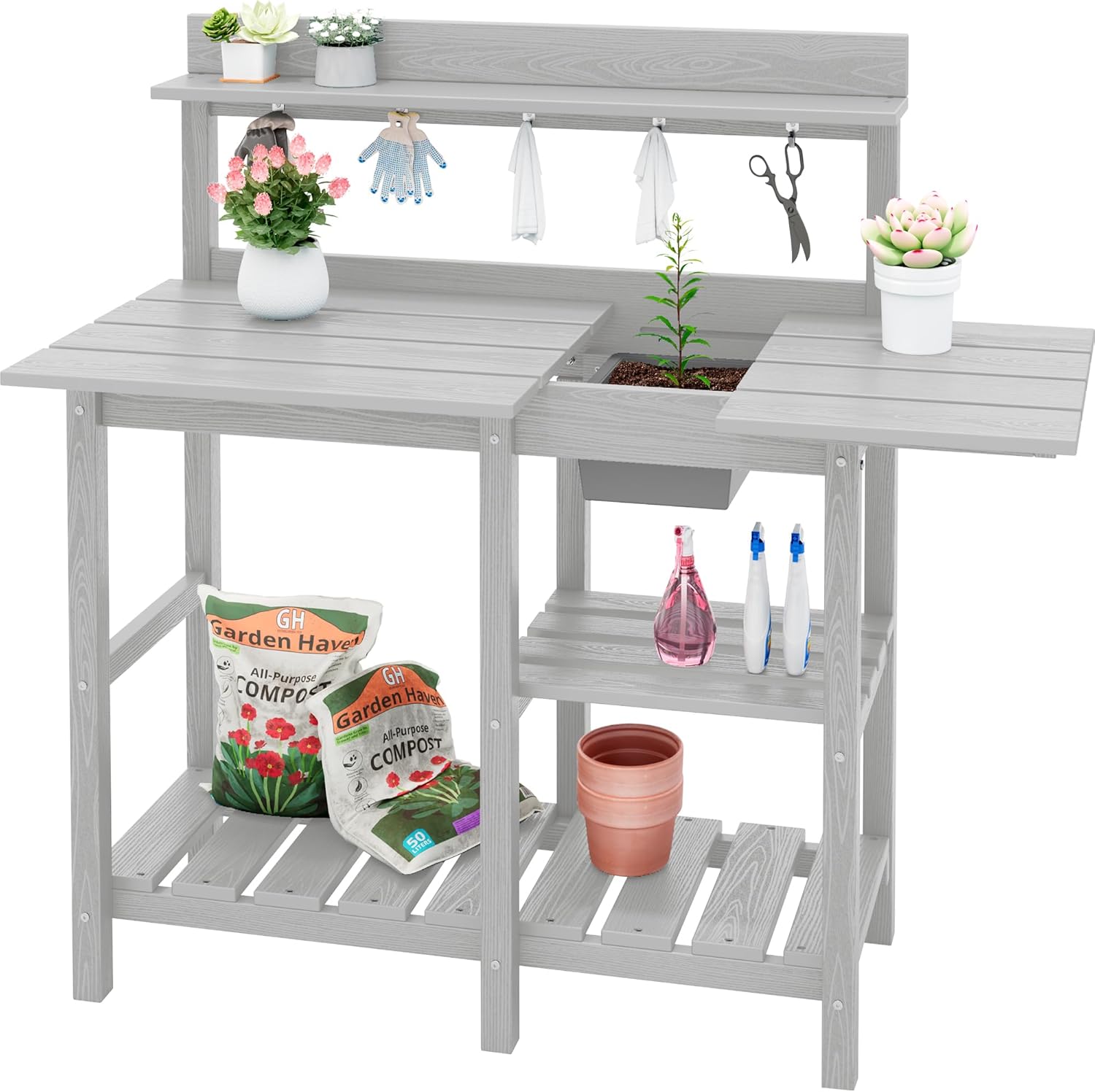 SERWALL Potting Bench Outdoor Table with Sink for Garden Tasks