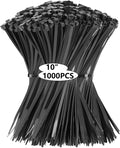 1000PCS 10 in Black Zip Ties 75LBS Tensile Strength - Heavy Duty