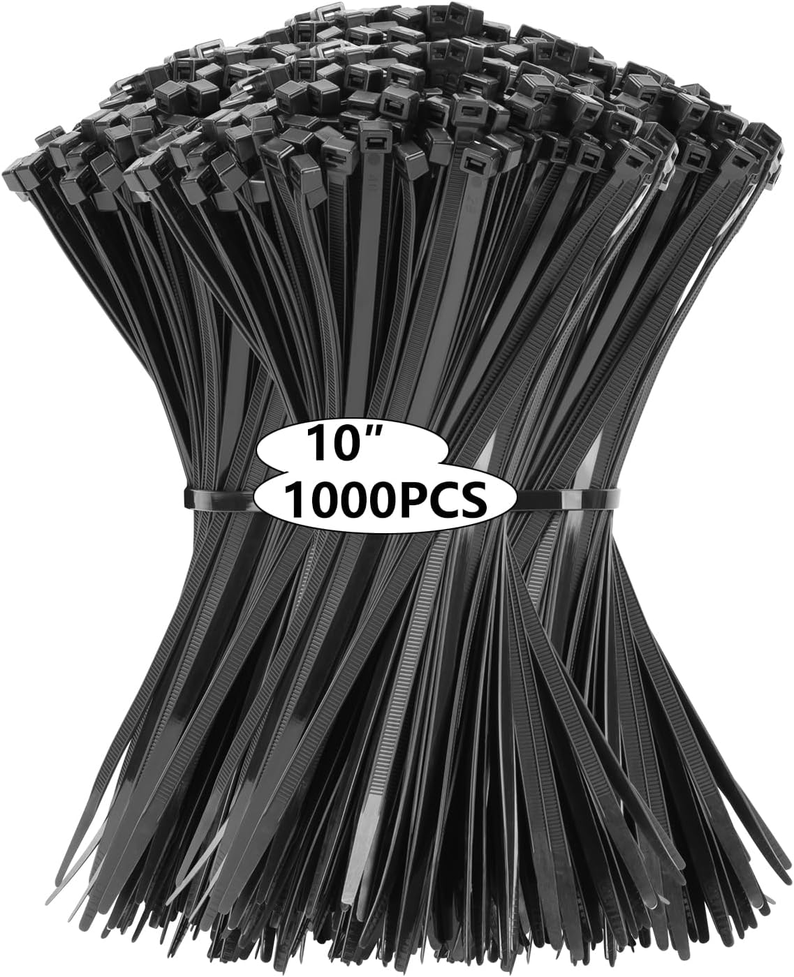 1000PCS 10 Heavy Duty Black Zip Ties - Strong Self-Locking Cable Wraps
