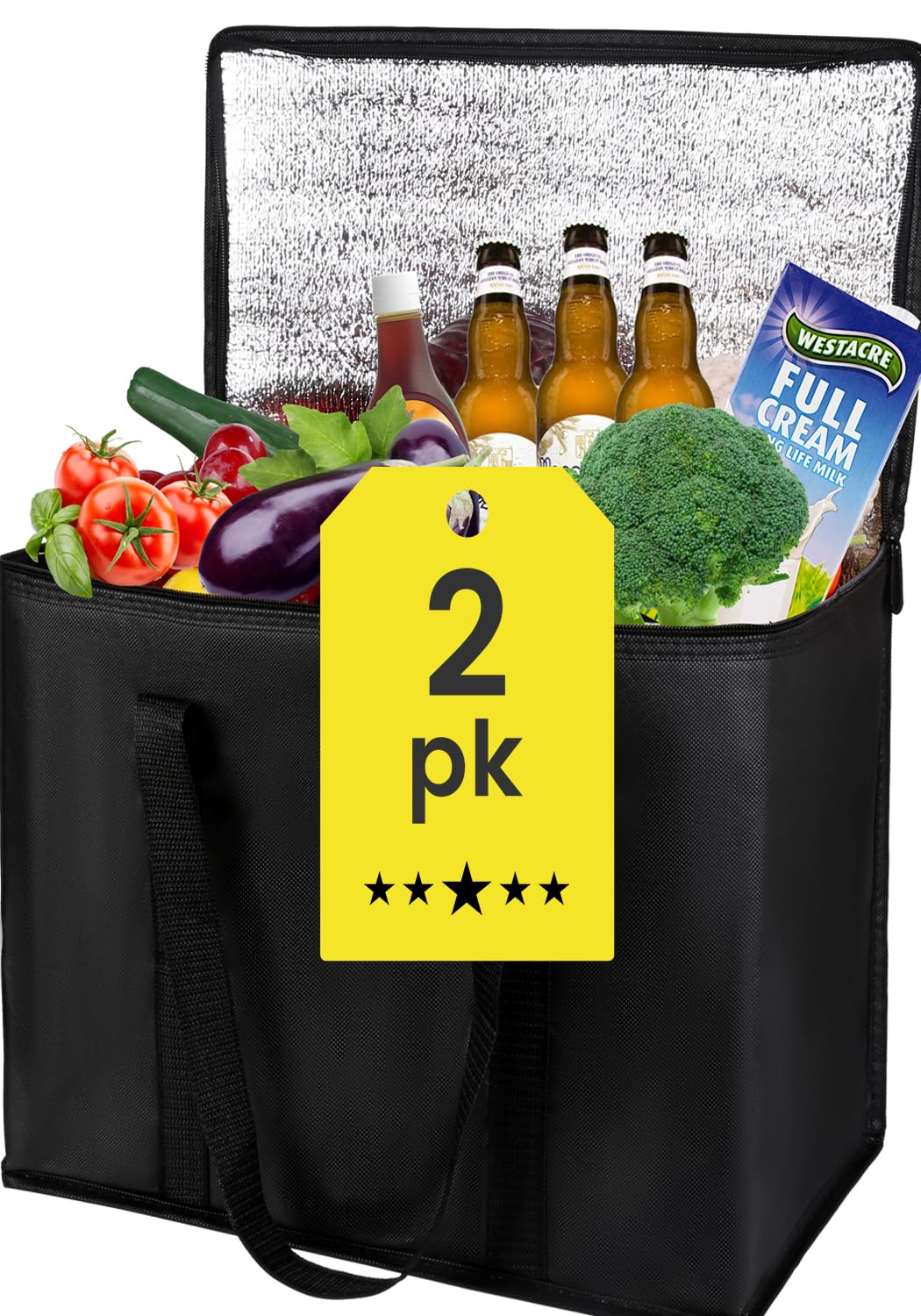 XL Insulated Grocery Bags 2-Pack | Hot/Cold | Collapsible Totes