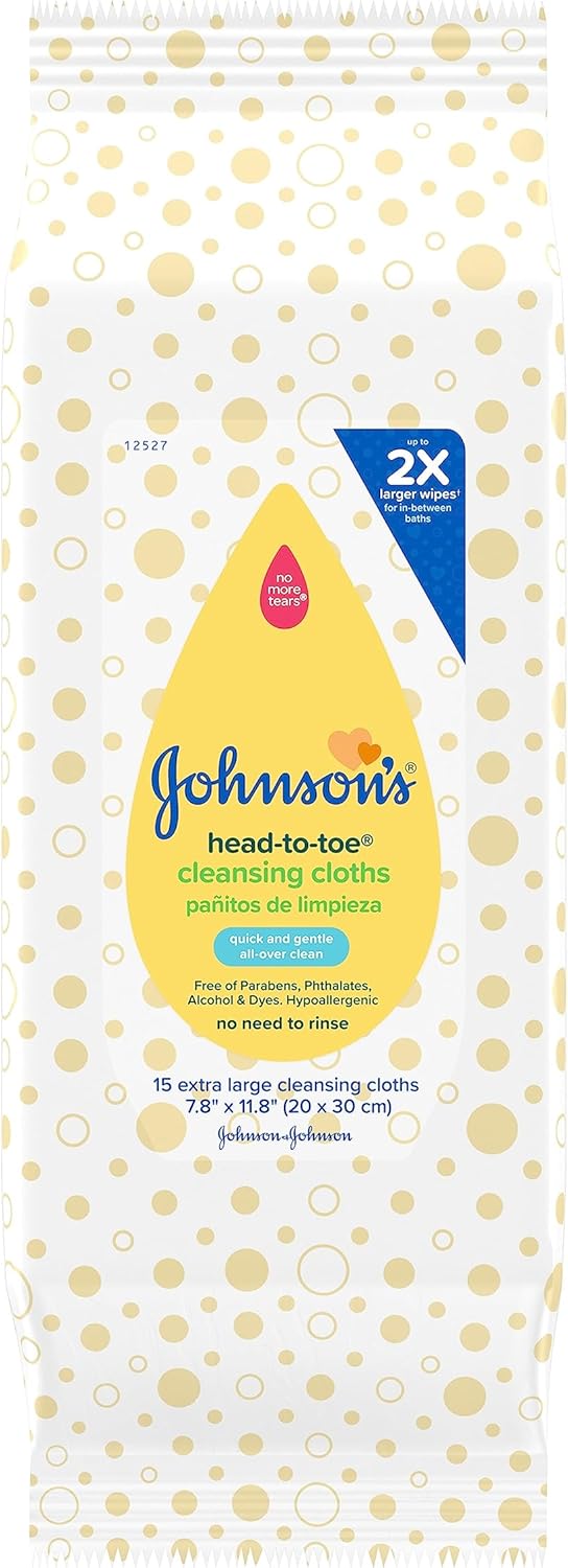 Johnson's Gentle Baby Cleansing Cloths, Hypoallergenic & Paraben-Free, 15 ct