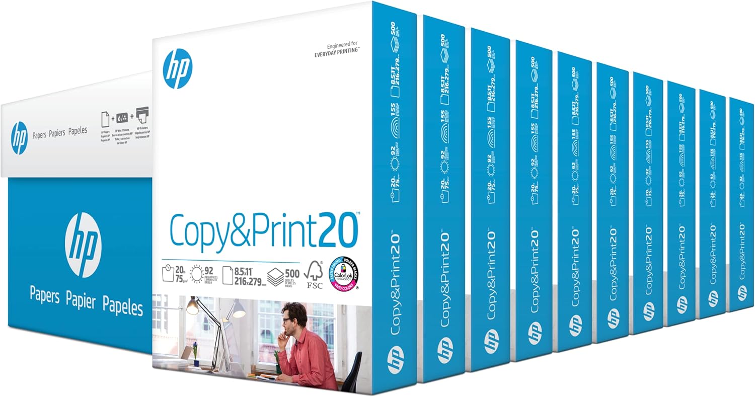HP Copy & Print 20 lb Printer Paper - 5,000 Sheets, 92 Bright