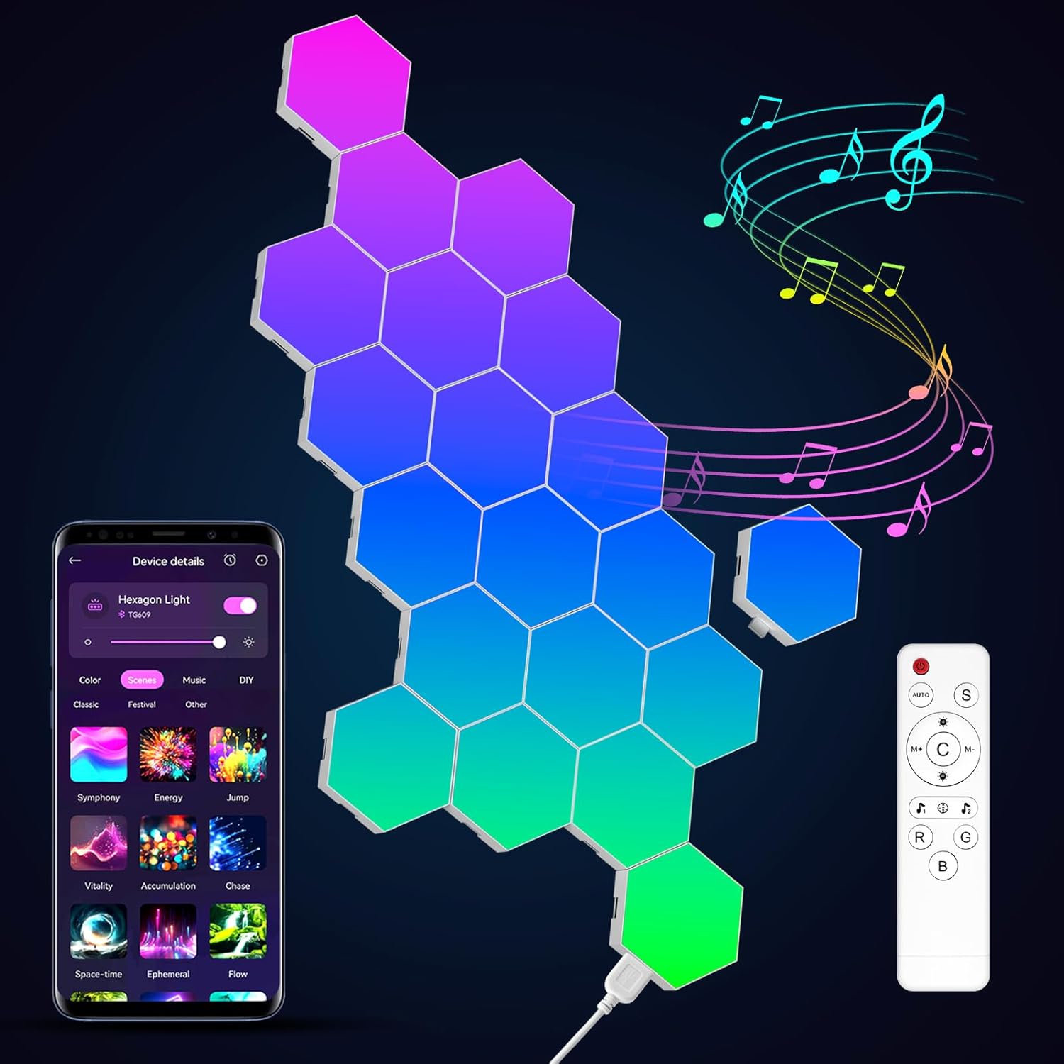 20 Pack Hexagon Light Panels - Smart RGB LED Wall Lights for Home
