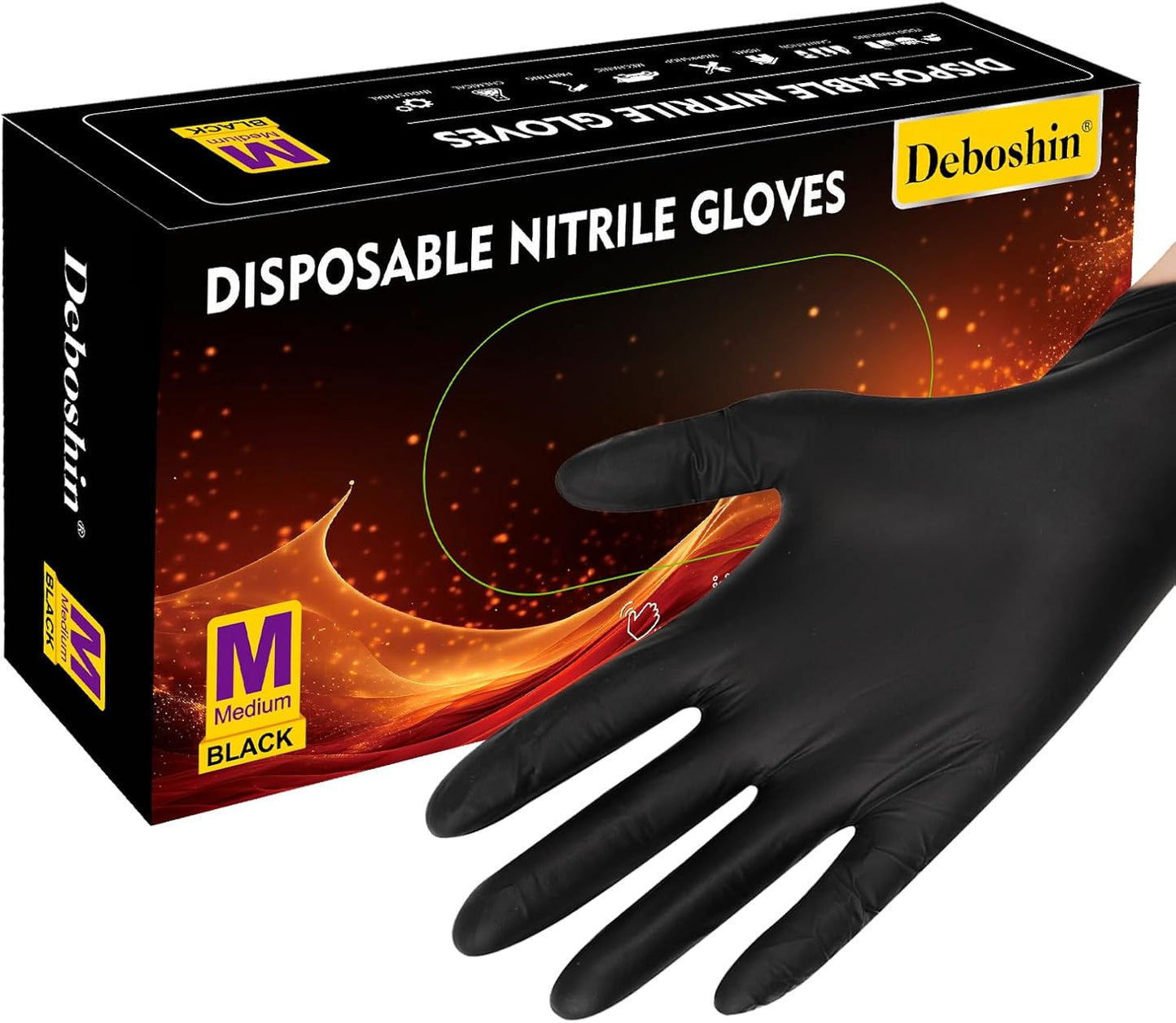 Deboshin Black Nitrile Gloves | 100 Pcs Large | Powder Free