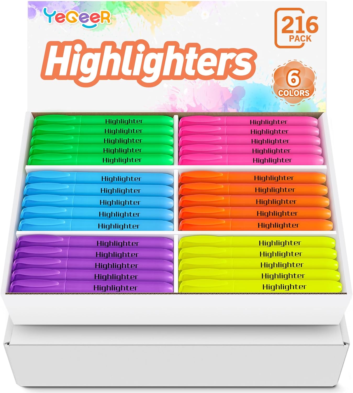 Highlighters Bulk Pack with Chisel Tip, 216 Count for School