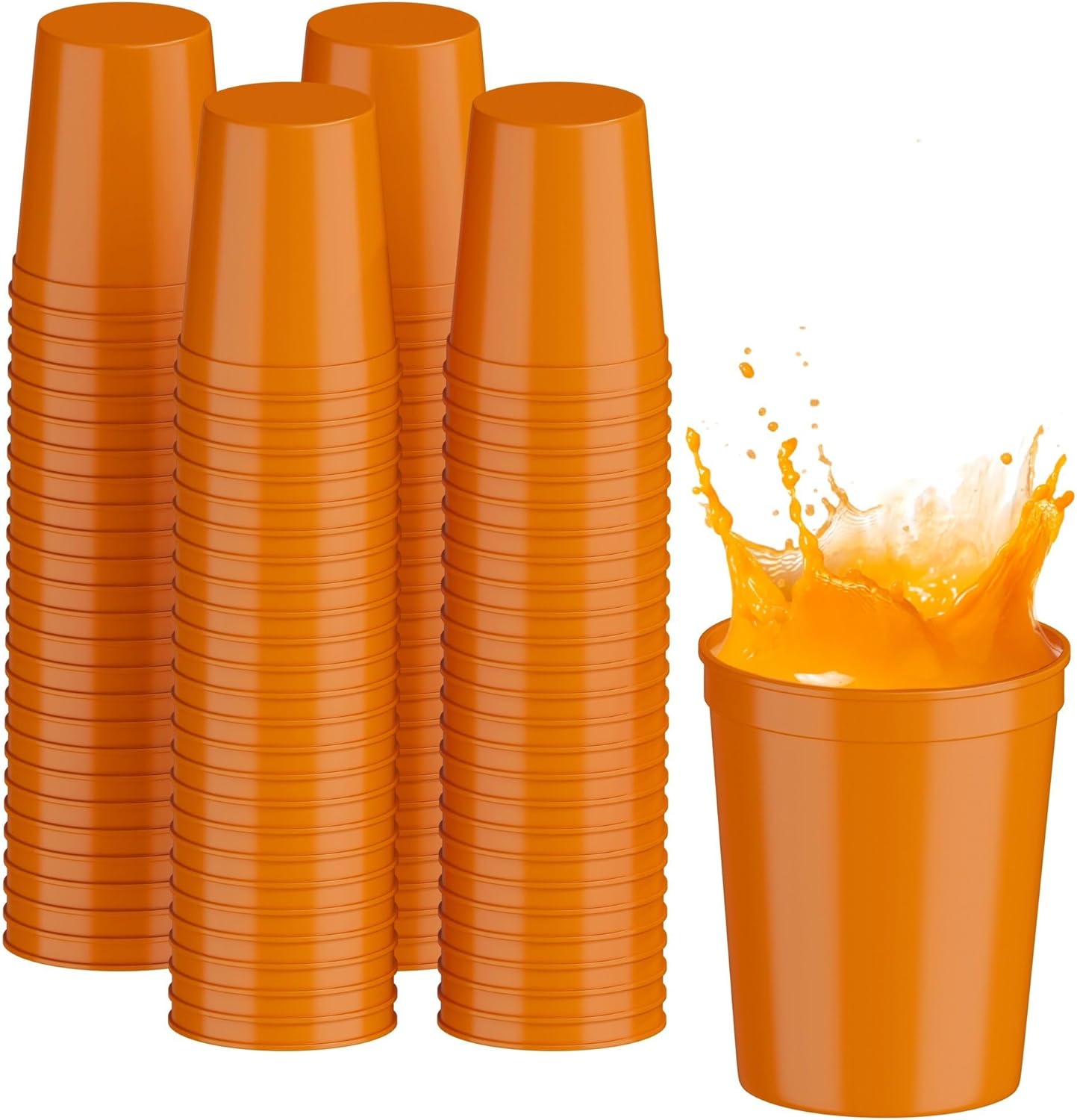 PartyPrints 100 Pack 16 oz Orange Reusable Plastic Cups for Events