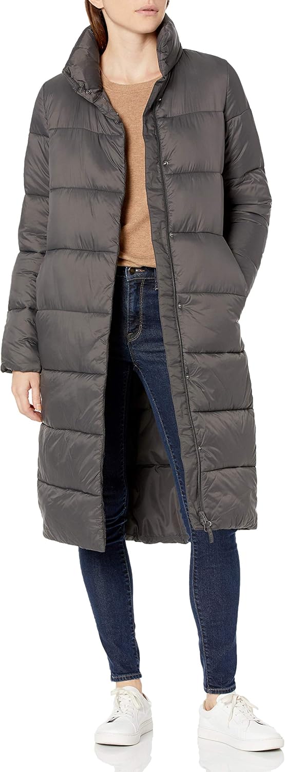Lightweight Full-Zip Water-Resistant Long Cocoon Puffer Coat